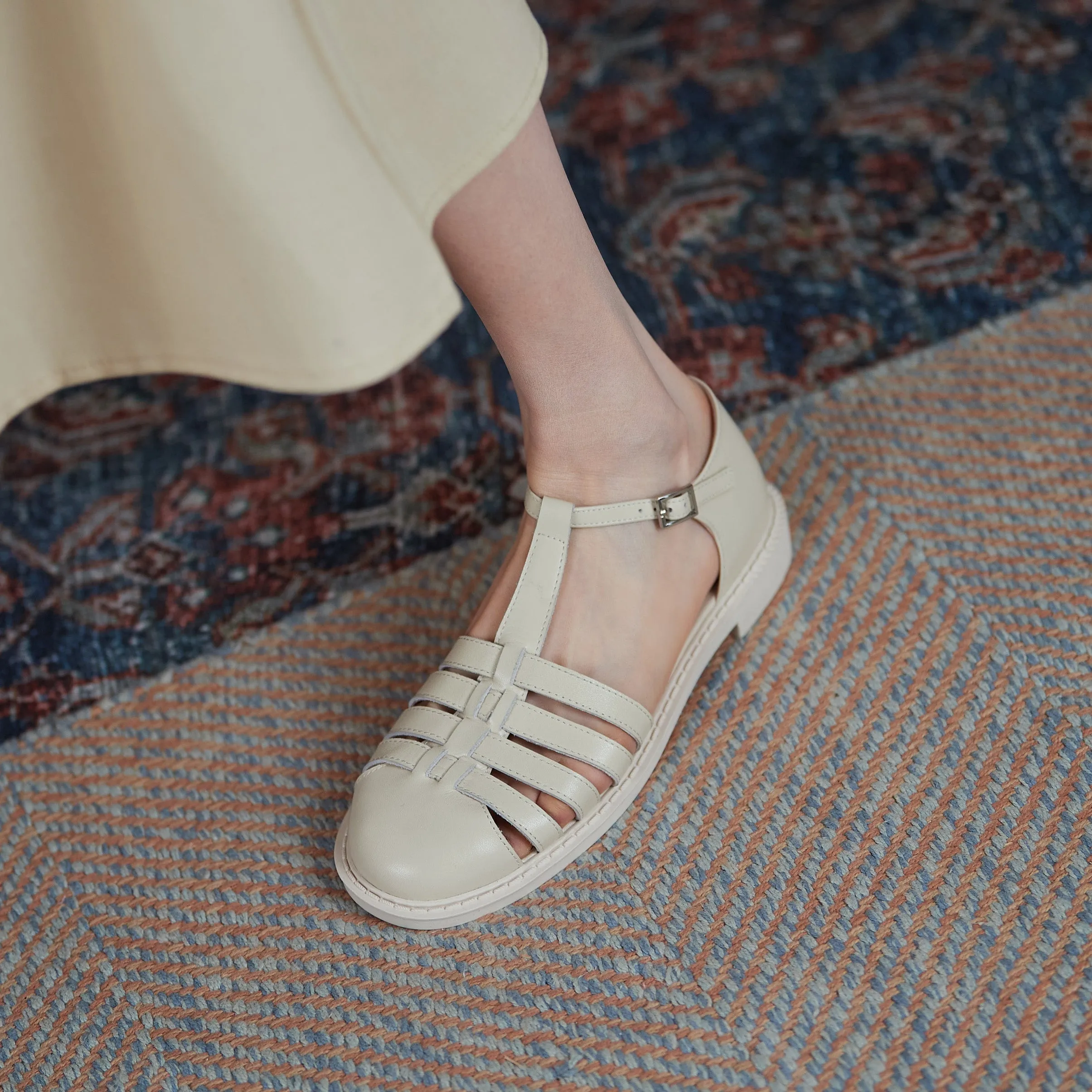 Leather Fisherman Braided Flat Sandals Closed Toe