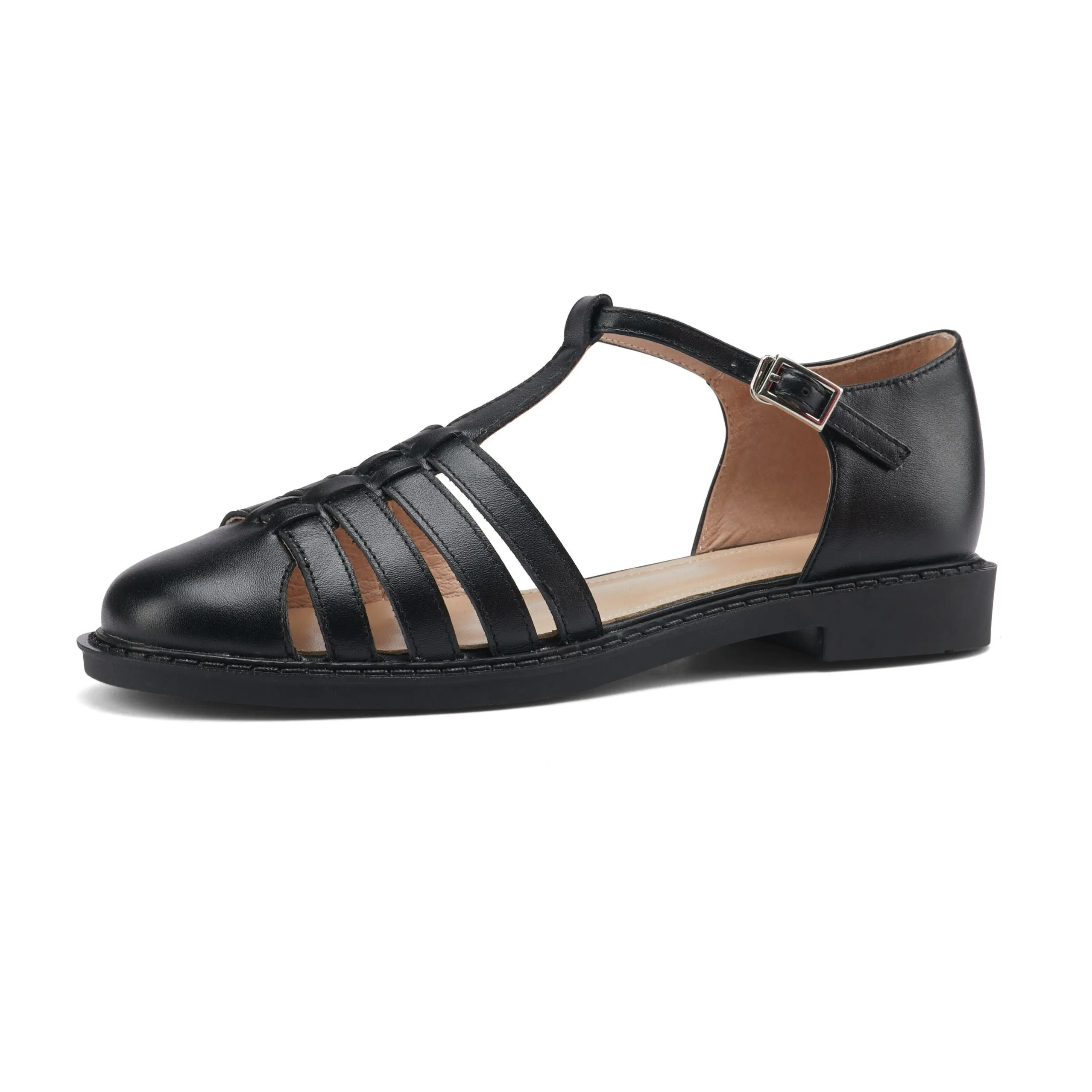 Leather Fisherman Braided Flat Sandals Closed Toe