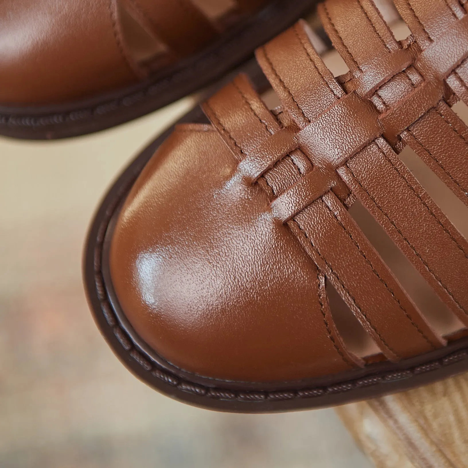 Leather Fisherman Braided Flat Sandals Closed Toe