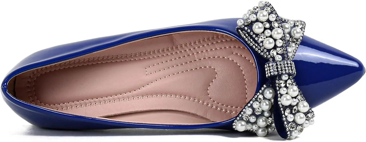 Leather Flats for Women Bling Rhinestone Pointed Non Slip Comfort Slip on Breathable Wedding Dress Ballet Flats Shoes