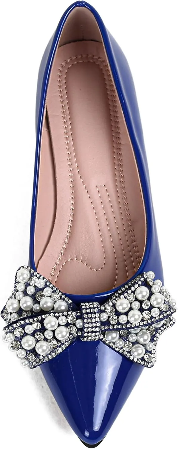 Leather Flats for Women Bling Rhinestone Pointed Non Slip Comfort Slip on Breathable Wedding Dress Ballet Flats Shoes