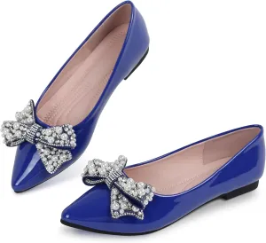 Leather Flats for Women Bling Rhinestone Pointed Non Slip Comfort Slip on Breathable Wedding Dress Ballet Flats Shoes