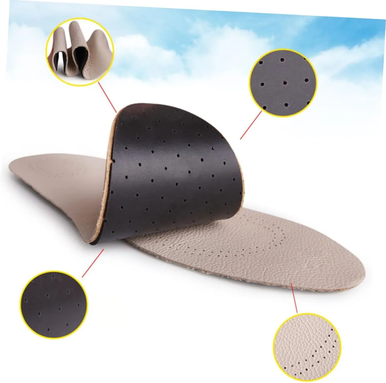 Leather Insoles for Sports Shoes Breathable Full Cowhide Material Insoles Men's Women's Size