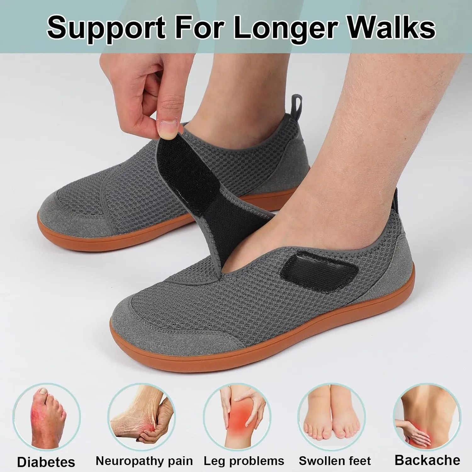 LeIsfIt Mens Walking Shoes Wide Diabetic Shoes Adjustable Barefoot Shoes Breathable Zero Drop Shoes Wide Width Arthritis Edema Shoes