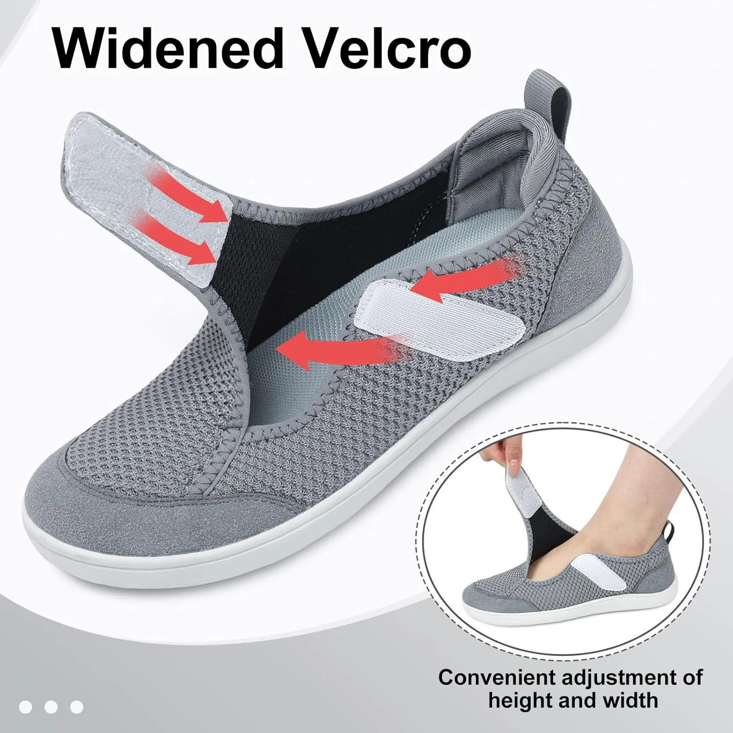 LeIsfIt Womens Wide Diabetic Shoes Adjustable Barefoot Walking Shoes Breathable Zero Drop Sneakers for Wide Width Arthritis Edema Feet Size 6-12