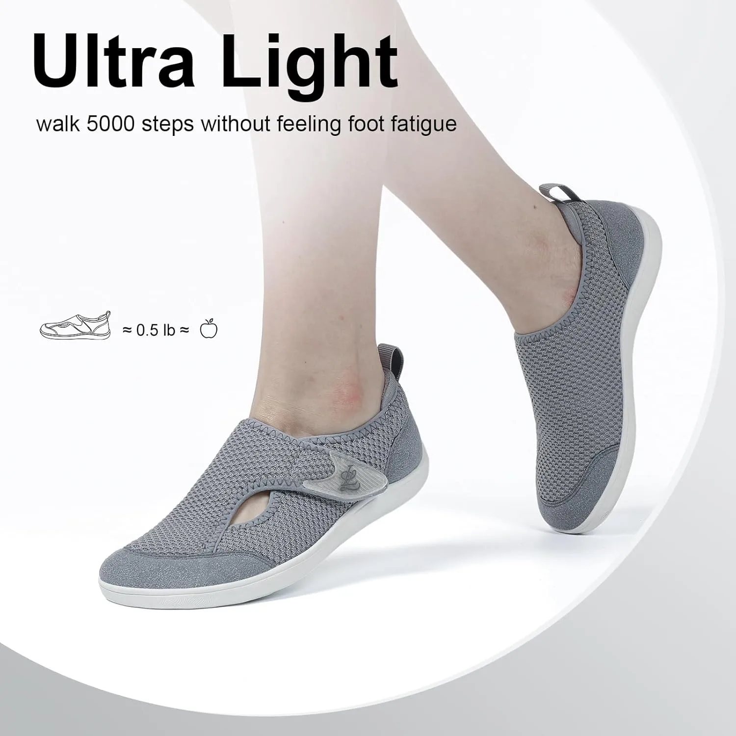 LeIsfIt Womens Wide Diabetic Shoes Adjustable Barefoot Walking Shoes Breathable Zero Drop Sneakers for Wide Width Arthritis Edema Feet Size 6-12