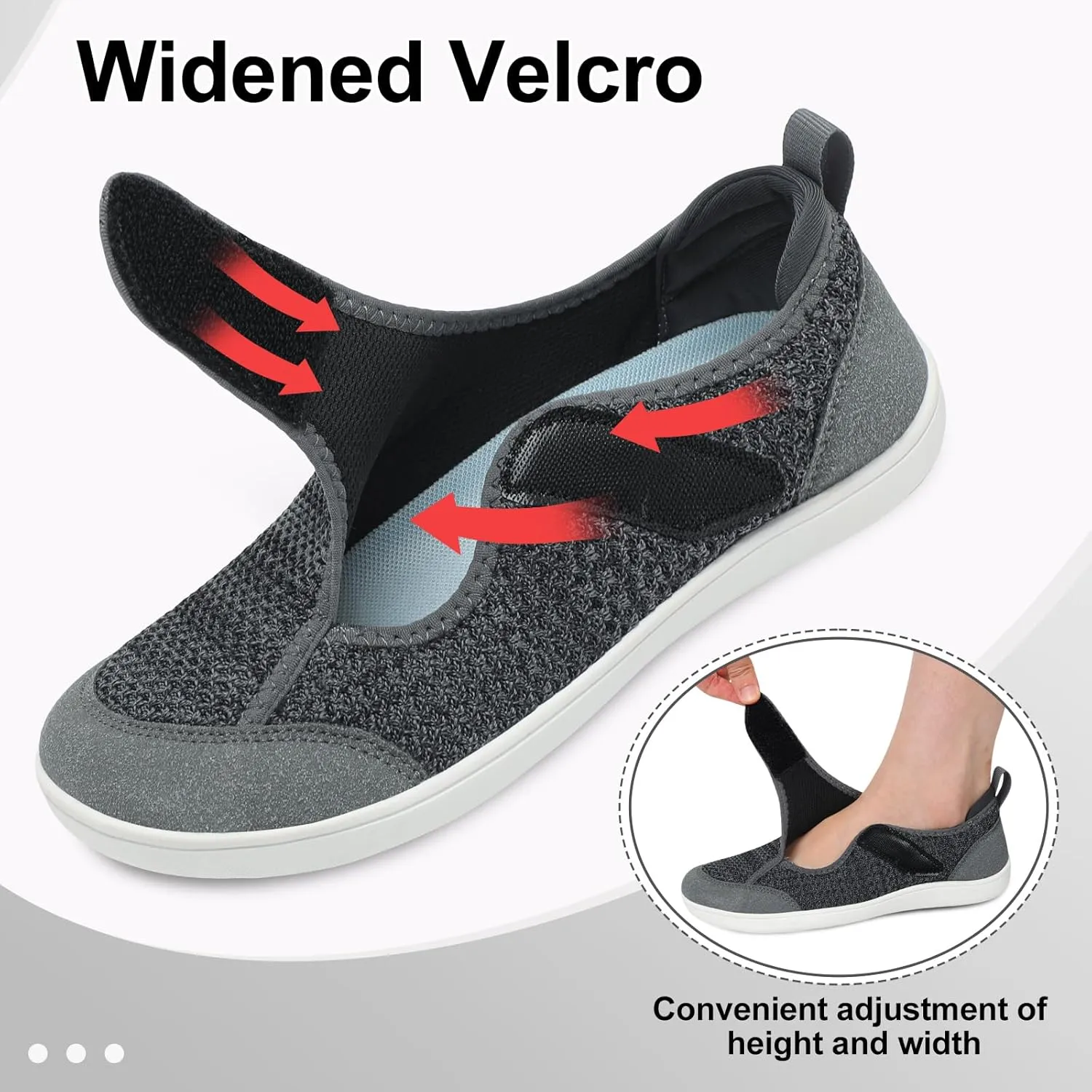 LeIsfIt Womens Wide Diabetic Shoes Adjustable Barefoot Walking Shoes Breathable Zero Drop Sneakers for Wide Width Arthritis Edema Feet Size 6-12