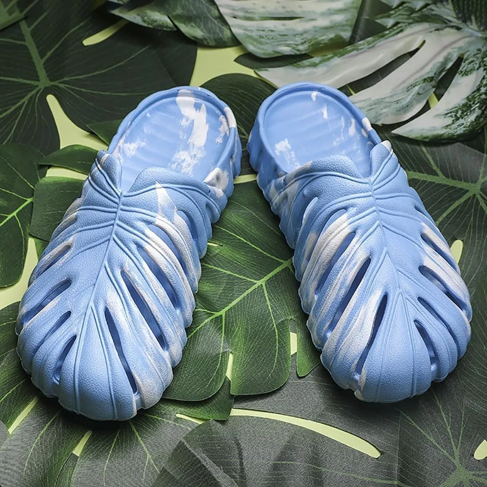 LELEBEAR Monstera Slippers, Monstera Pillow Slippers Open Toe Non Slip Slippers, Monstera Slides for Women and Men