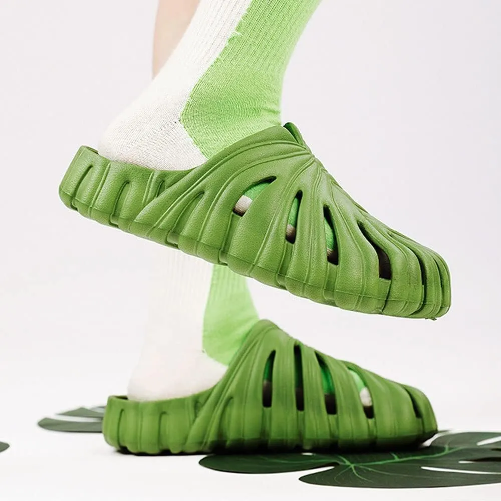 LELEBEAR Monstera Slippers, Monstera Pillow Slippers Open Toe Non Slip Slippers, Monstera Slides for Women and Men