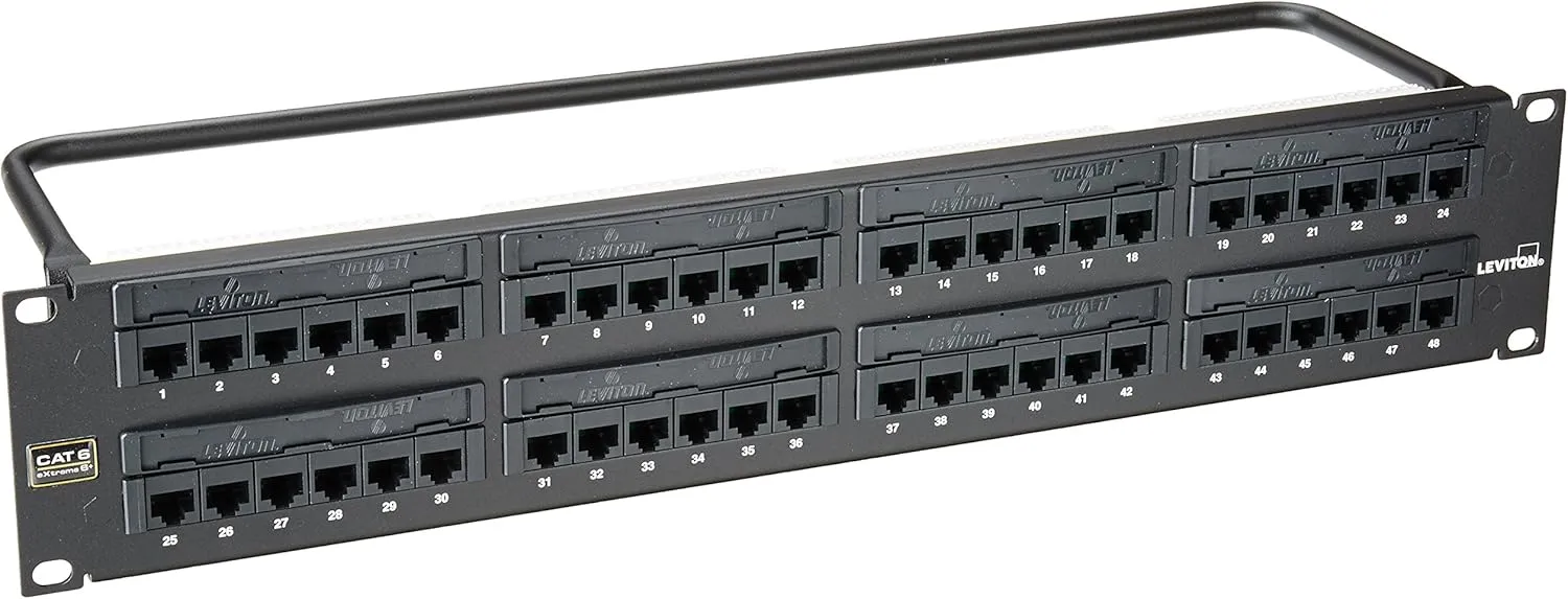 Leviton 69586-U48 eXtreme 6  Universal Patch Panel, 48-Port, 2RU, CAT 6. Cable Management Bar Included
