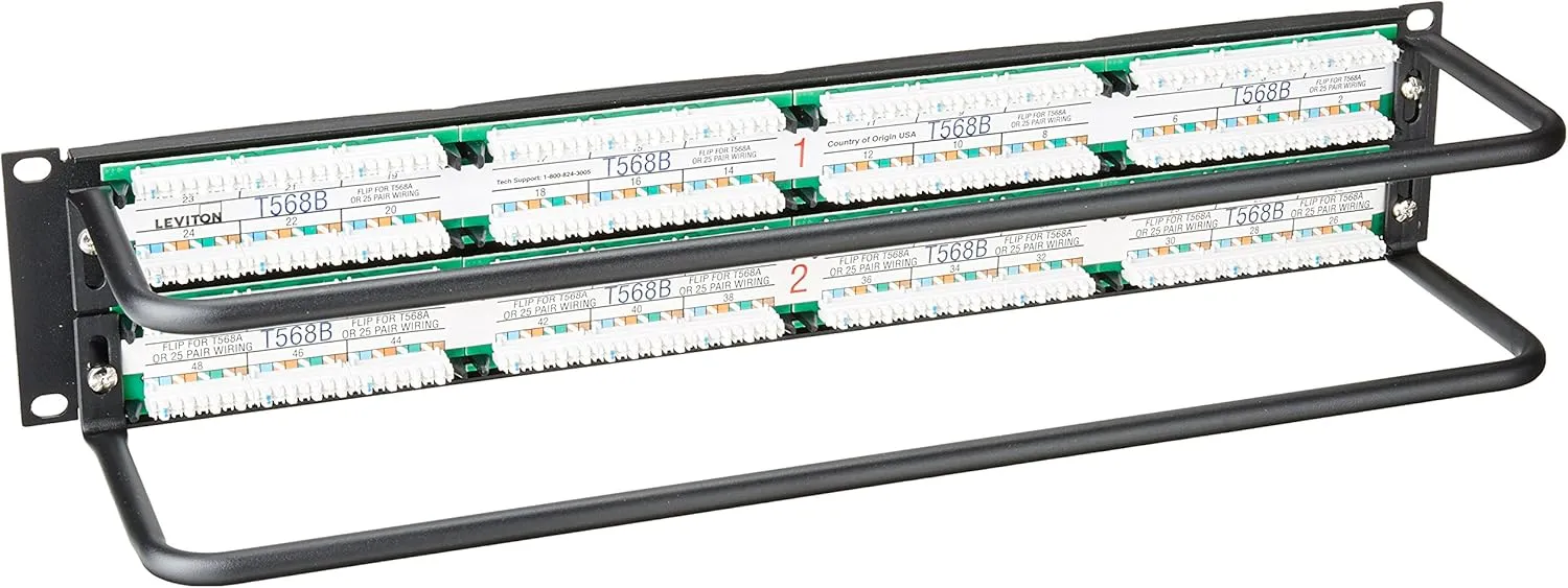 Leviton 69586-U48 eXtreme 6  Universal Patch Panel, 48-Port, 2RU, CAT 6. Cable Management Bar Included