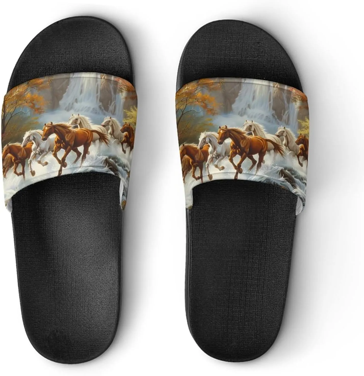 Life Mountain Stream Running Horse Wild Slippers for Women Men Anti-Slip Shower Slides Open Toe Slippers for Home Outdoor Beach