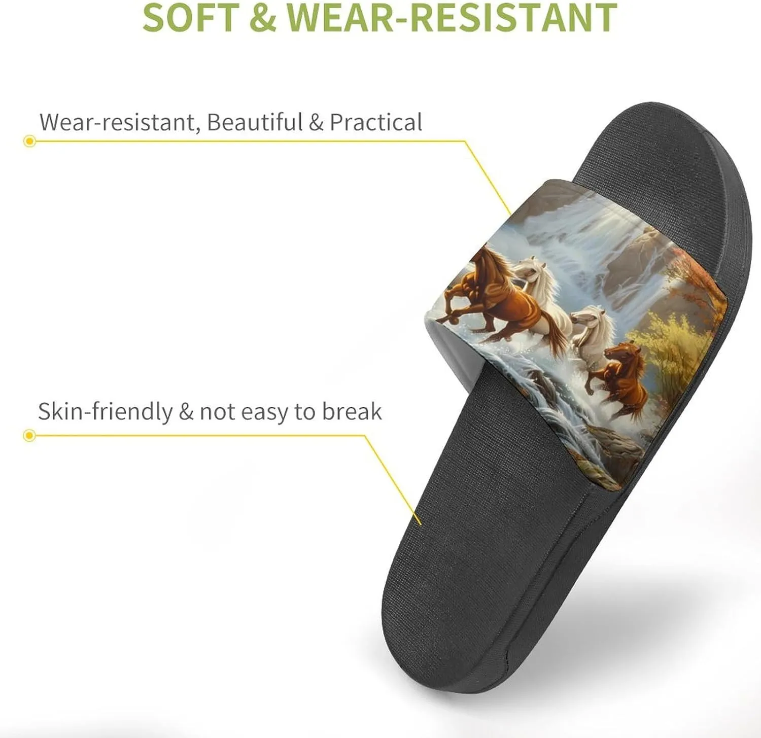 Life Mountain Stream Running Horse Wild Slippers for Women Men Anti-Slip Shower Slides Open Toe Slippers for Home Outdoor Beach
