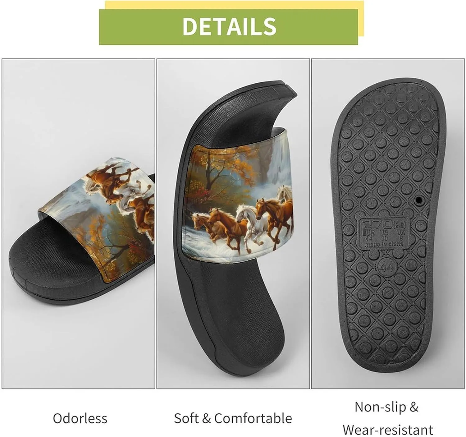 Life Mountain Stream Running Horse Wild Slippers for Women Men Anti-Slip Shower Slides Open Toe Slippers for Home Outdoor Beach