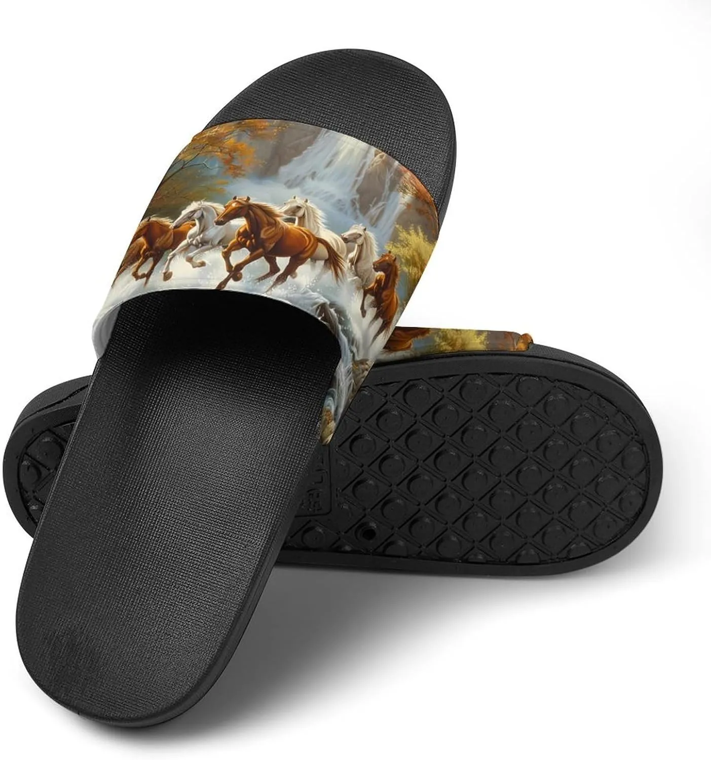 Life Mountain Stream Running Horse Wild Slippers for Women Men Anti-Slip Shower Slides Open Toe Slippers for Home Outdoor Beach
