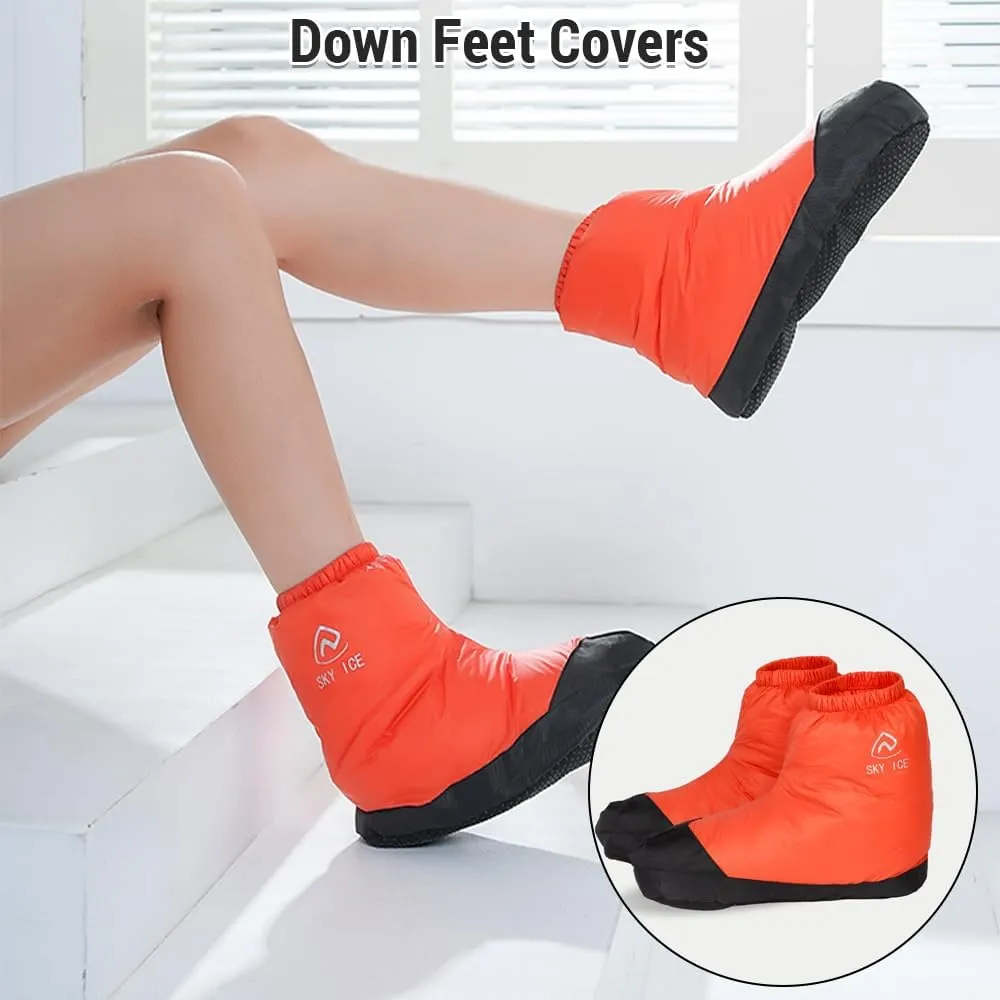Lixada Down Booties Warm Socks Waterproof Down Slipper Boots Lightweight Down Socks Stuffed Booties Down Feet Covers for Men Women
