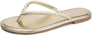 LM Women's Pearls Strappy Flat Sandals Thong Sandals Flip Flop Slip On Slide Sandals for Women Dressy Summer