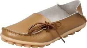 Loafer Flat Soft Rubber Sole Slip-On Walking Shoe Non Slip Patchwork Boat Shoe Bownot Leather Women'S Ballet Flat