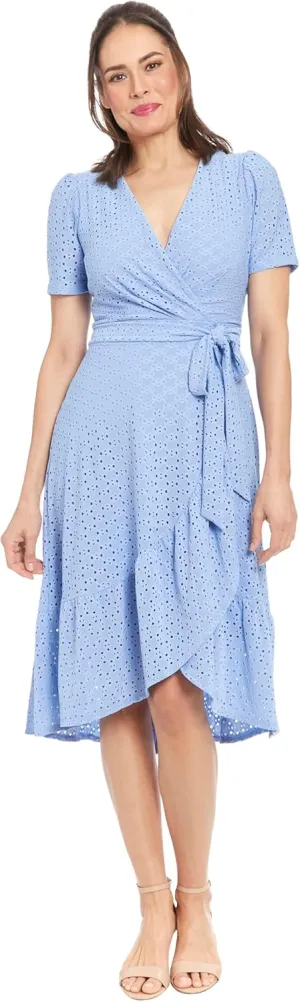 London Times Women's Short Sleeve Ruffle Wrap Dress