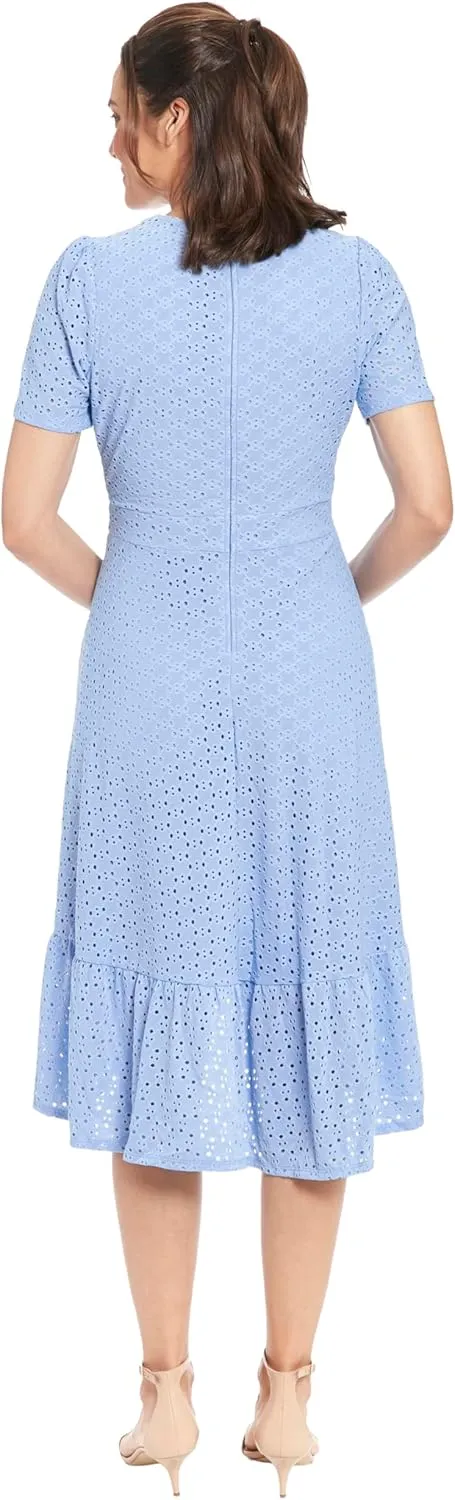 London Times Women's Short Sleeve Ruffle Wrap Dress