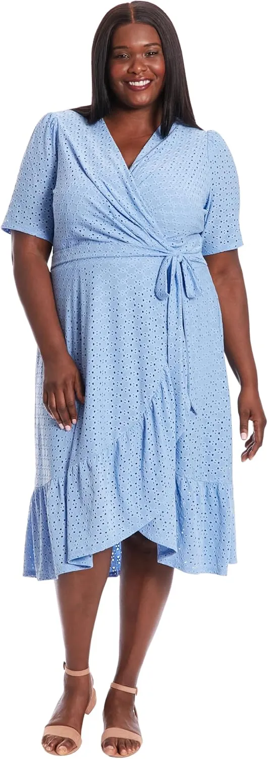 London Times Women's Short Sleeve Ruffle Wrap Dress