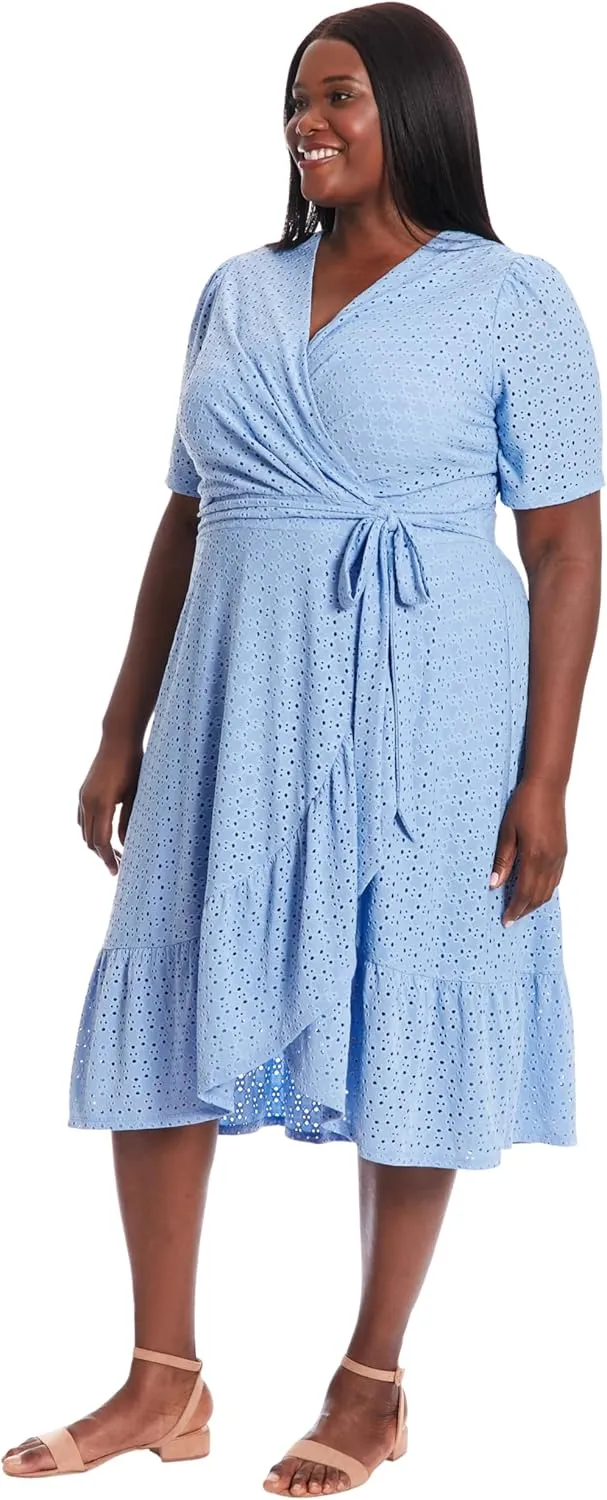 London Times Women's Short Sleeve Ruffle Wrap Dress