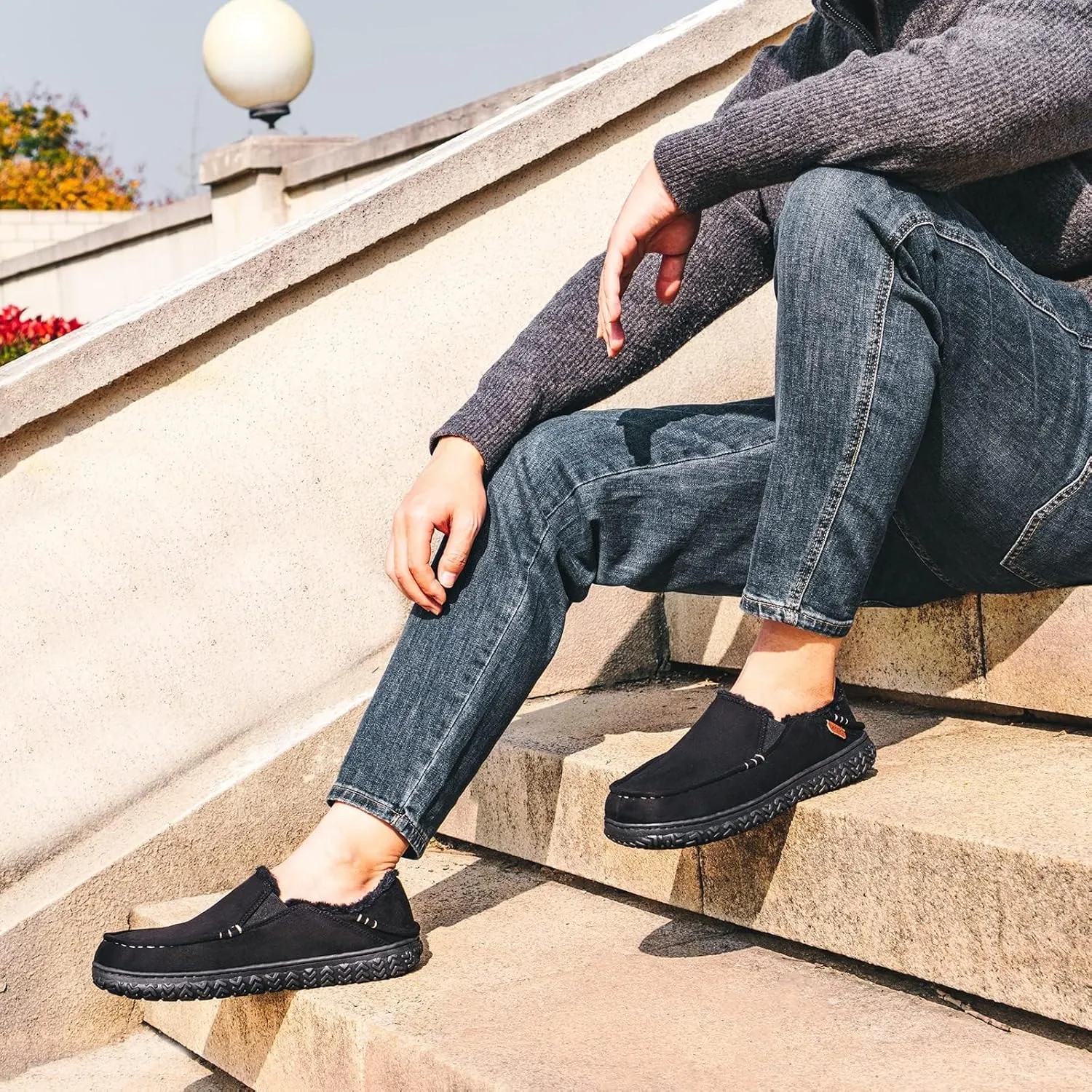 LongBay Men's Moccasin Slippers Cozy Breathable Memory Foam House Shoes for Indoor Outdoor
