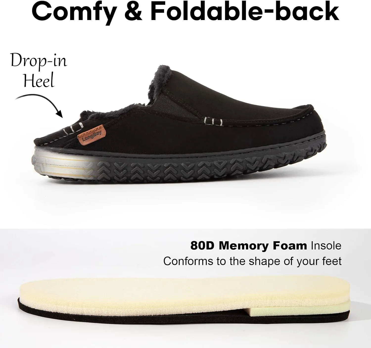 LongBay Men's Moccasin Slippers Cozy Breathable Memory Foam House Shoes for Indoor Outdoor