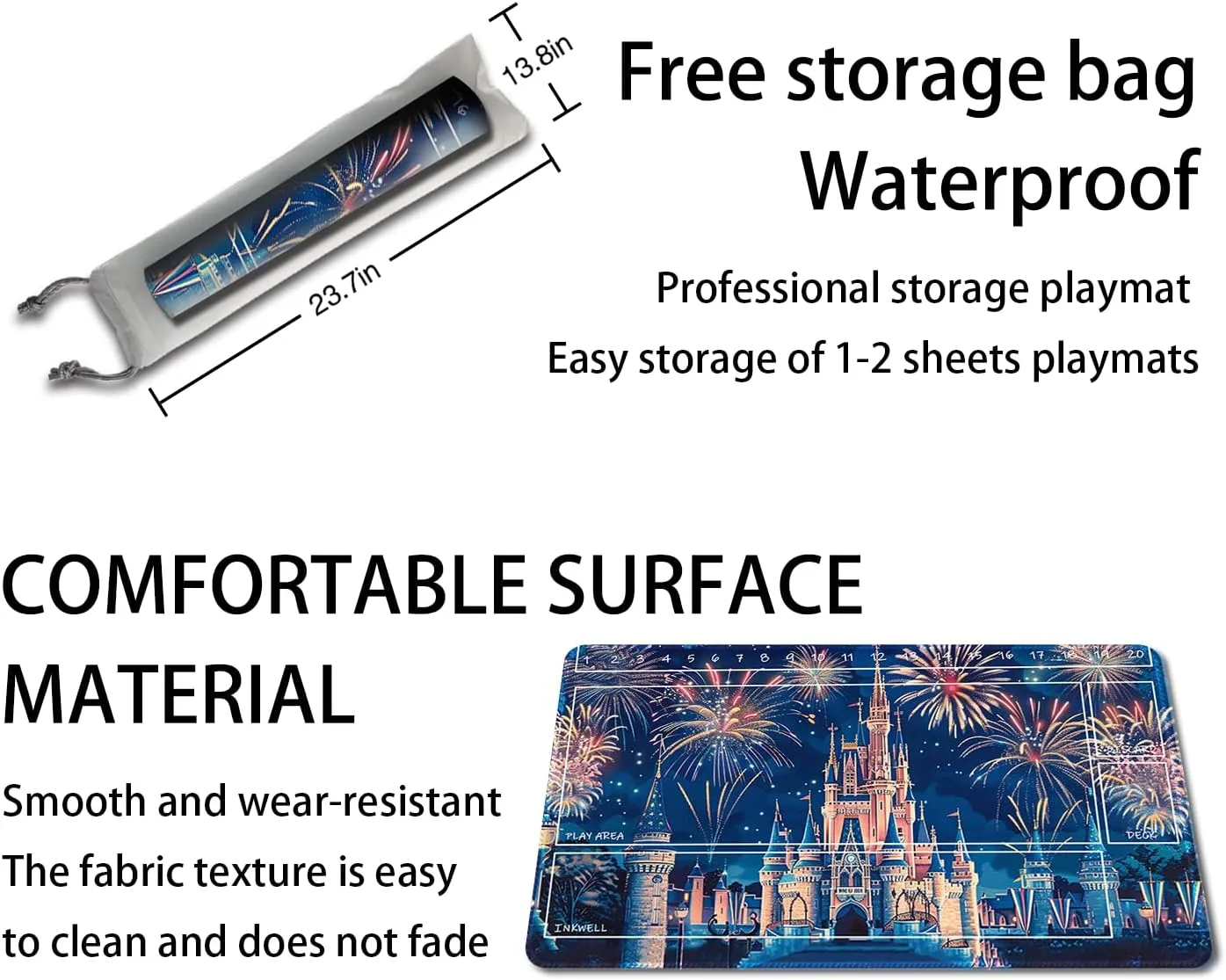 Lorcana Playmats Compatible TCG playmat with Zones Non-Slip Rubber 23.6x13.7in (48-Battle Situation)