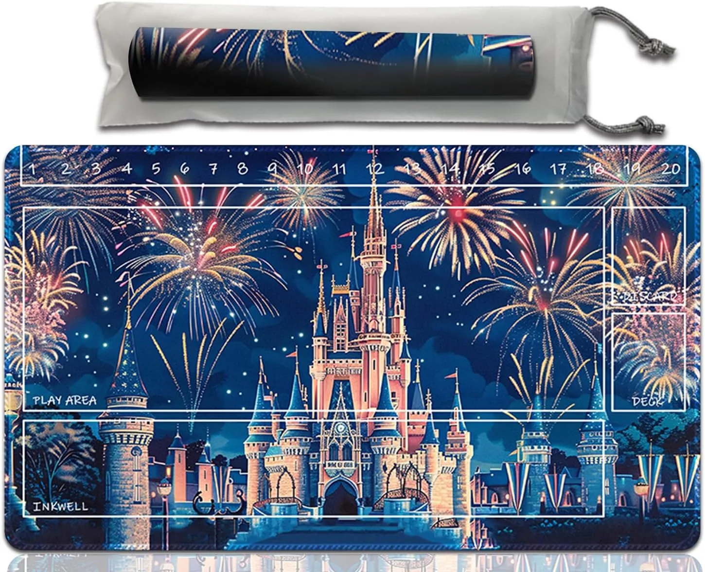 Lorcana Playmats Compatible TCG playmat with Zones Non-Slip Rubber 23.6x13.7in (48-Battle Situation)