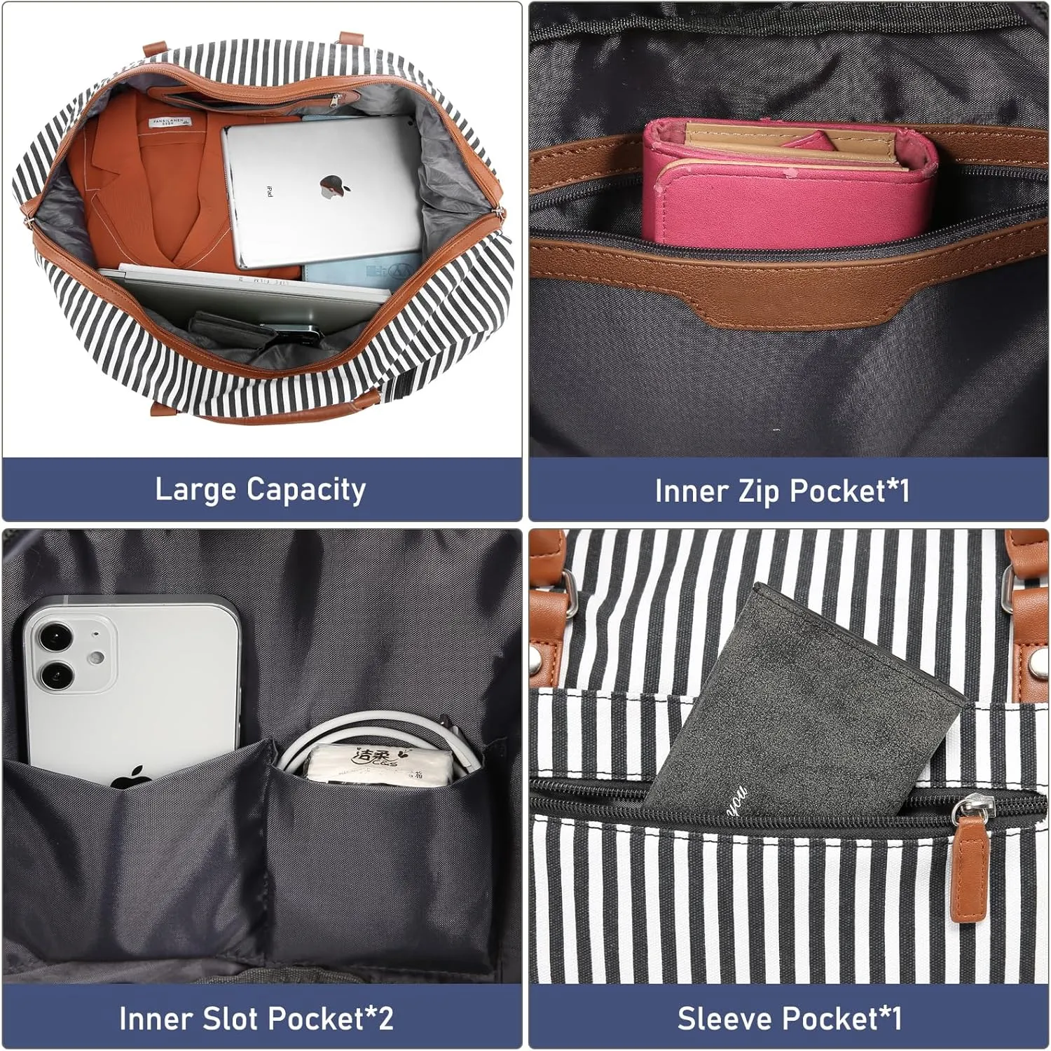 LOVEVOOK Canvas Travel Duffel Bag for Women, Carry on Overnight Bag, Large Capacity Weekender Tote Bag with Shoe Compartment