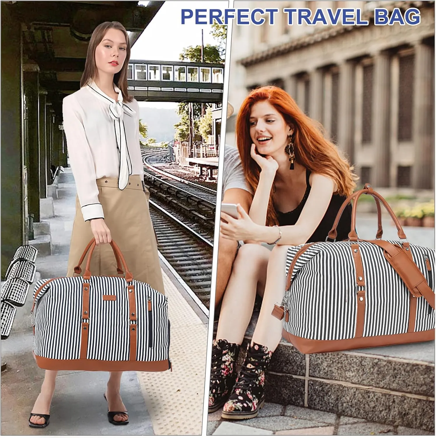 LOVEVOOK Canvas Travel Duffel Bag for Women, Carry on Overnight Bag, Large Capacity Weekender Tote Bag with Shoe Compartment