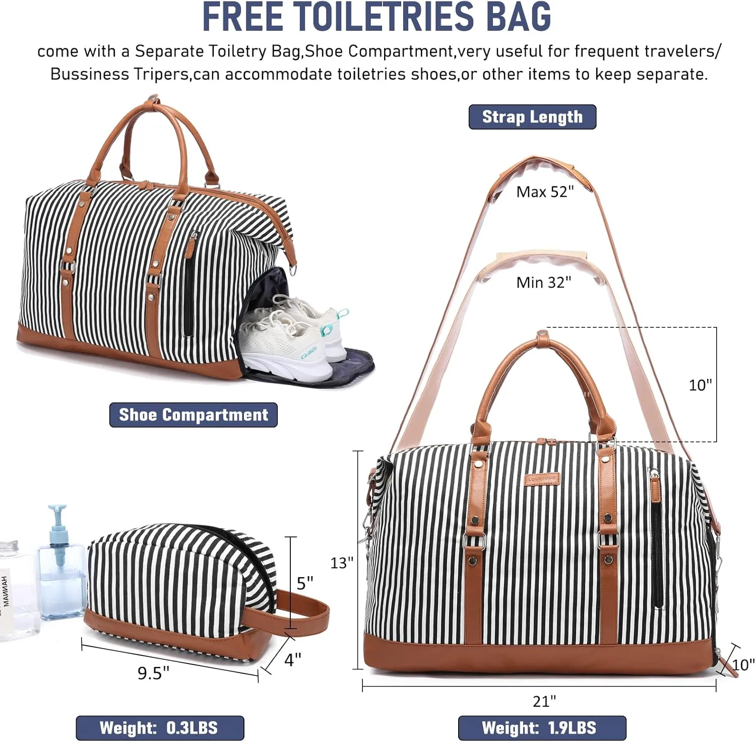 LOVEVOOK Canvas Travel Duffel Bag for Women, Carry on Overnight Bag, Large Capacity Weekender Tote Bag with Shoe Compartment