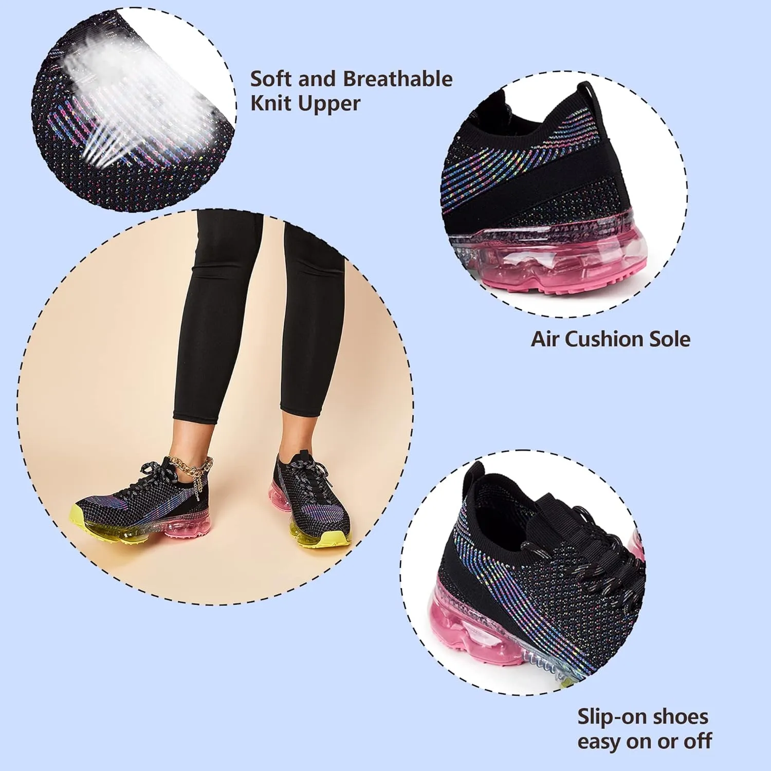 LUCKY STEP Women Air Cushion Fashion Sneakers Breathable Casual Comfortable Lightweight Walking Shoes