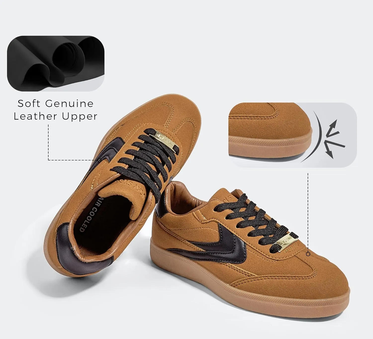LUCKY STEP Women Retro Sneakers Fashion Classic Gum Sole Tennis Skate Shoes Casual Trendy Walking Trainer Anti Slip Flat Low-Top Footwear