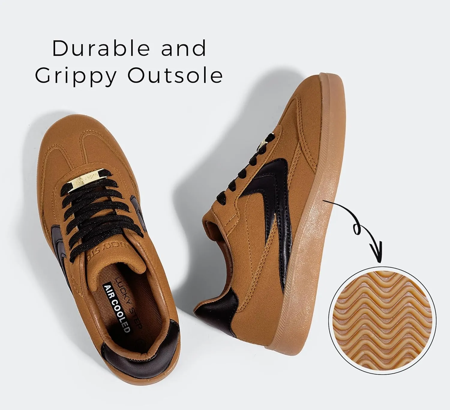 LUCKY STEP Women Retro Sneakers Fashion Classic Gum Sole Tennis Skate Shoes Casual Trendy Walking Trainer Anti Slip Flat Low-Top Footwear