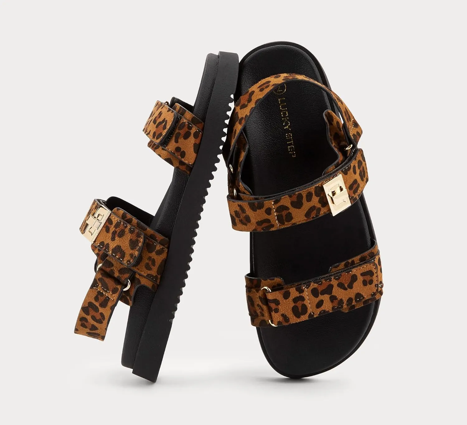 LUCKY STEP Women's Flat Sandals Casual Open Toe Beach Sandals Adjustable Double Strap Summer Sandals