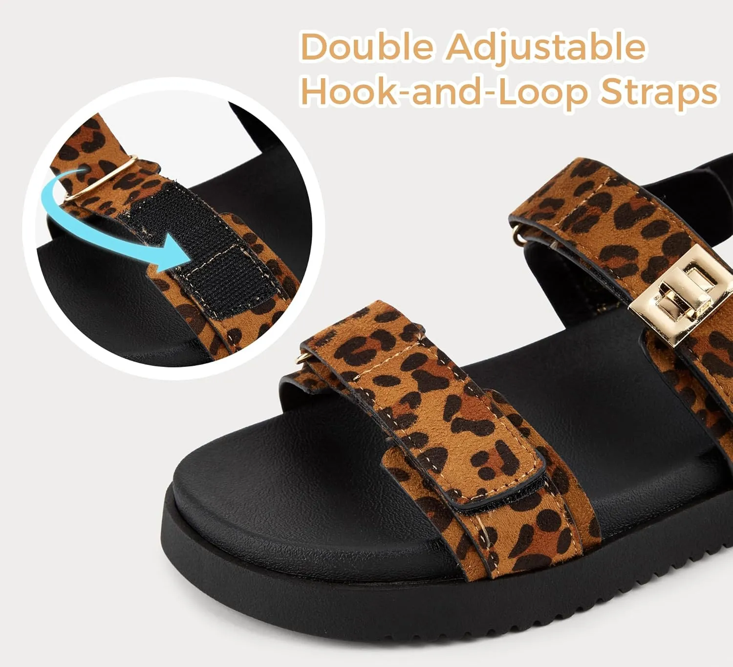 LUCKY STEP Women's Flat Sandals Casual Open Toe Beach Sandals Adjustable Double Strap Summer Sandals