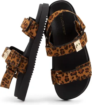 LUCKY STEP Women's Flat Sandals Casual Open Toe Beach Sandals Adjustable Double Strap Summer Sandals