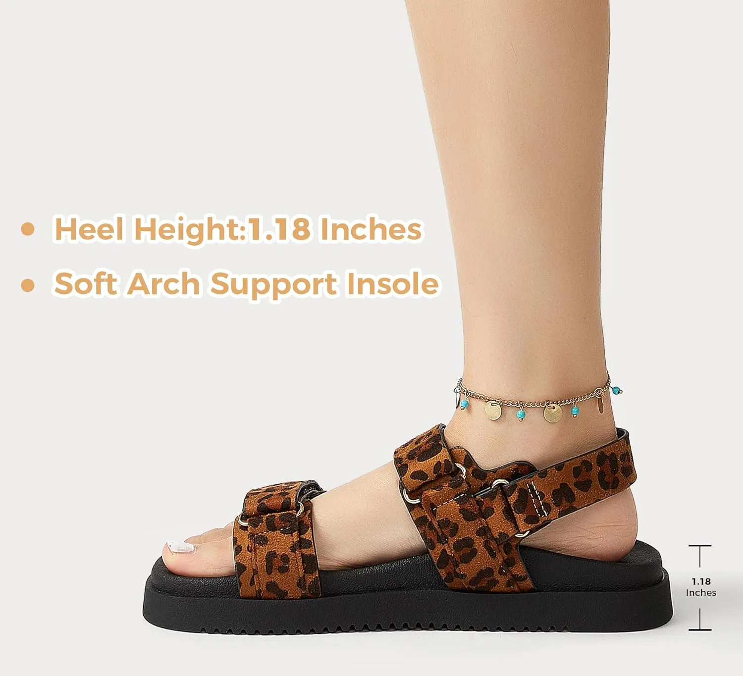LUCKY STEP Women's Flat Sandals Casual Open Toe Beach Sandals Adjustable Double Strap Summer Sandals