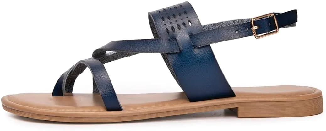 Luffymomo Womens Strappy Flat Sandals Leathe Gladiator Sandals Summer Casual Fisherman Thong