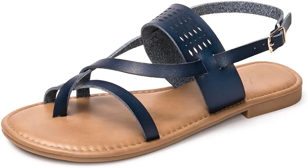 Luffymomo Womens Strappy Flat Sandals Leathe Gladiator Sandals Summer Casual Fisherman Thong