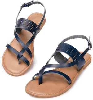 Luffymomo Womens Strappy Flat Sandals Leathe Gladiator Sandals Summer Casual Fisherman Thong