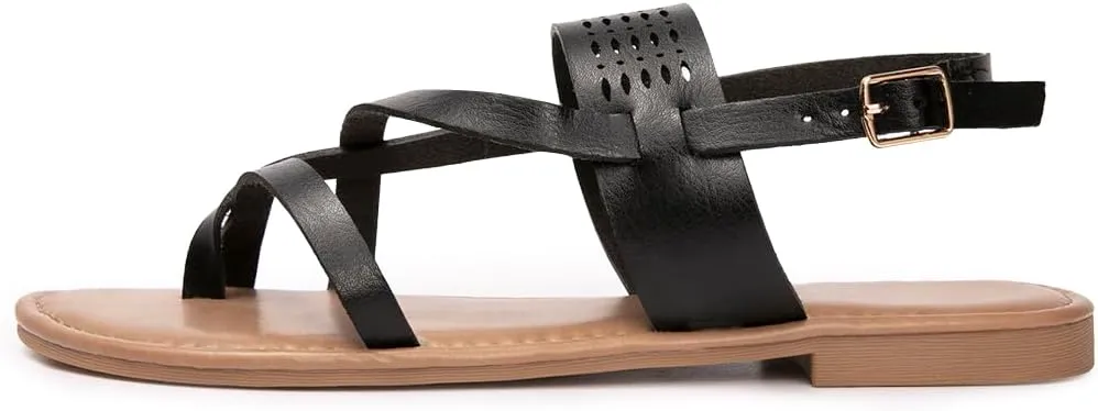 Luffymomo Womens Strappy Flat Sandals Leathe Gladiator Sandals Summer Casual Fisherman Thong