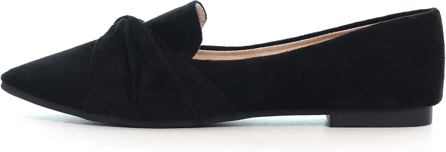 LUXINYU Women's Slip on Flats,Pointed Toe Solid Classic Ballet Dance Shoes Elegant Bow Soft Comfortable Memory Foam Suede Flat Shoes