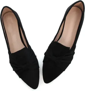 LUXINYU Women's Slip on Flats,Pointed Toe Solid Classic Ballet Dance Shoes Elegant Bow Soft Comfortable Memory Foam Suede Flat Shoes