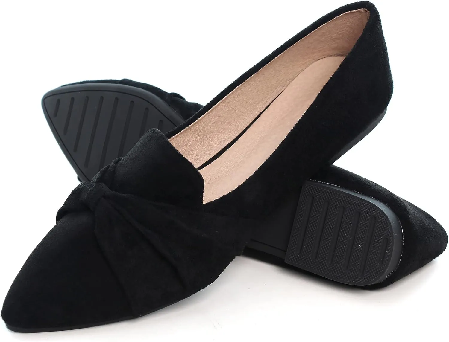 LUXINYU Women's Slip on Flats,Pointed Toe Solid Classic Ballet Dance Shoes Elegant Bow Soft Comfortable Memory Foam Suede Flat Shoes