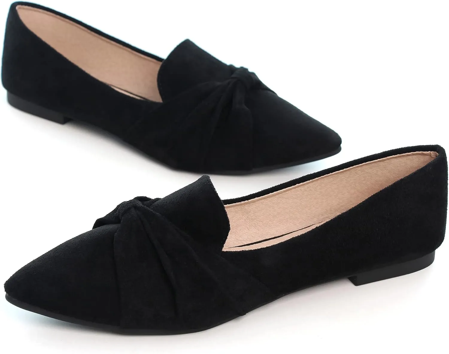 LUXINYU Women's Slip on Flats,Pointed Toe Solid Classic Ballet Dance Shoes Elegant Bow Soft Comfortable Memory Foam Suede Flat Shoes
