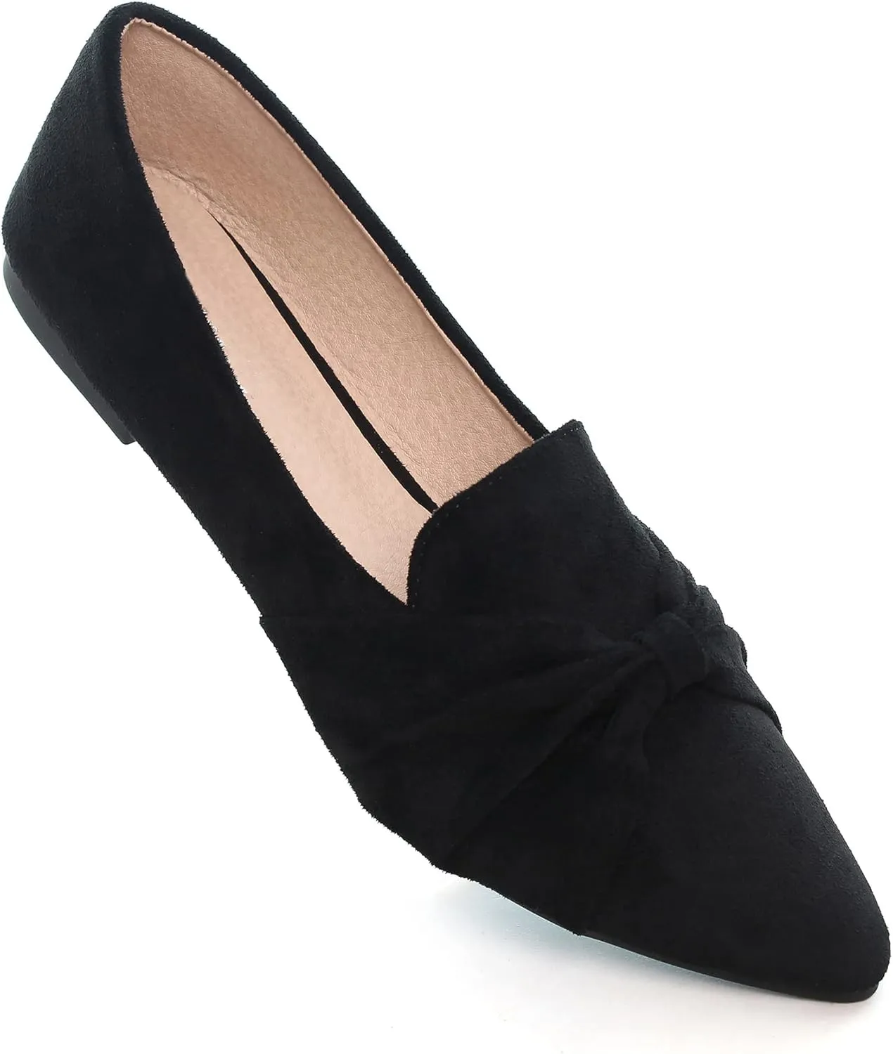 LUXINYU Women's Slip on Flats,Pointed Toe Solid Classic Ballet Dance Shoes Elegant Bow Soft Comfortable Memory Foam Suede Flat Shoes