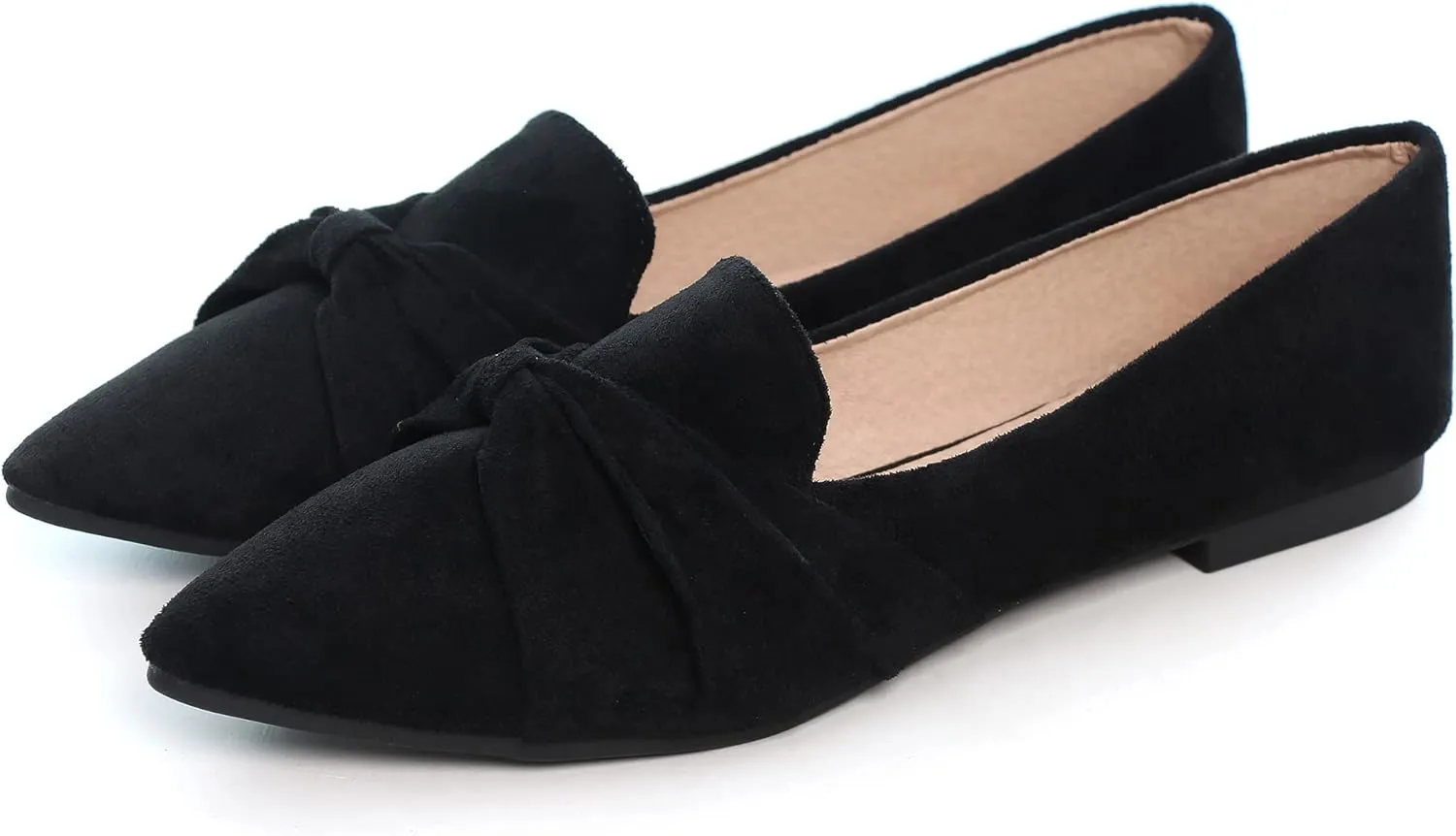 LUXINYU Women's Slip on Flats,Pointed Toe Solid Classic Ballet Dance Shoes Elegant Bow Soft Comfortable Memory Foam Suede Flat Shoes